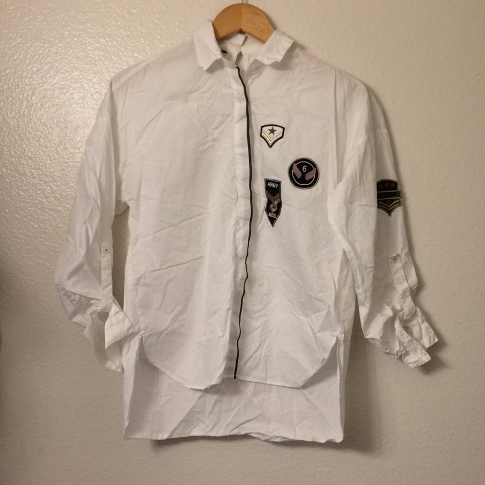 Zara basic collection xs l/s white patches shirt